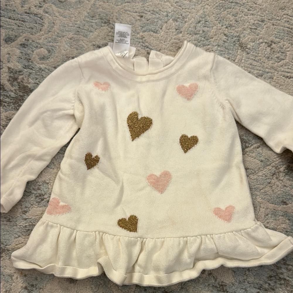Heart Patterned Kids Top - Cream and Gold
